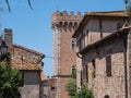 Embattled Tower of the Medieval Castle at the Entrance to the Village of Bolgheri Royalty Free Stock Photo