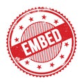 EMBED text written on red grungy round stamp