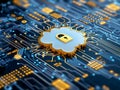 Embedded golden cloud resting on an intricate web of circuits, symbolizing modern cybersecurity, data protection, and the integ