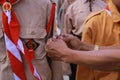 embedding the inauguration sign on the scout uniform Royalty Free Stock Photo