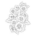 Embellishment, zentangle design element of card of printing coloring pages, pansy flower clipart.