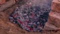 Embers from the fire for cooking. campfire Royalty Free Stock Photo