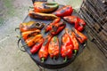 Embers of Tradition: Roasted Red Peppers on Wood-Fired Stove