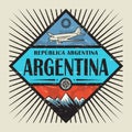 Emblem with airplane, compass, mountains and text Argentina Royalty Free Stock Photo