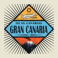 Emblem with airplane, volcano and text Gran Canaria, Canary island