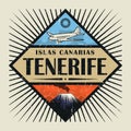 Emblem with airplane, volcano and text Tenerife, Canary island