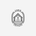 Emblem Badge of Cabins Cottage Line Art Logo Vector Minimalist Design Illustration