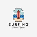 Emblem of Beach Vacation Surfing Vector Logo, Vintage Design of Surf Extreme Sport, Colorful Illustration of Outdoor Sport Logo Royalty Free Stock Photo