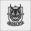 The emblem with bobcat for a sport team. Print design for t-shirts.