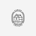 Emblem of Cabin Cottage Residential Logo Line Art Vector Illustration Design Vintage