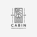 Emblem of Cabin Line Art logo Vector Design, Illustration of Cottage and Water Concept Minimalist and Simple