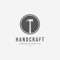 Emblem of Creative Hammer Tools Vector Vintage Logo, Illustration Design of Carpentry Carpenter Equipment Concept