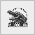 The emblem with crocodile. Monochrome illustration.