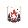 Emblem featuring a stylized campfire with red flames and crossed logs in the Royalty Free Stock Photo