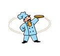 Emblem of funny cook or baker with pizza