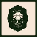 Emblem happy saint patricks day with clover of four leaves in green color silhouette