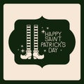 Emblem happy saint patricks day with legs of leprechaun with striped socks in green color silhouette