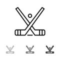 Emblem, Hockey, Ice, Stick, Sticks Bold and thin black line icon set