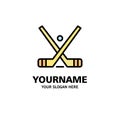 Emblem, Hockey, Ice, Stick, Sticks Business Logo Template. Flat Color