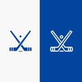 Emblem, Hockey, Ice, Stick, Sticks Line and Glyph Solid icon Blue banner Line and Glyph Solid icon Blue banner