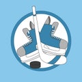 Emblem hockey - skates, stick and puck. Royalty Free Stock Photo