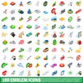 100 emblem icons set, isometric 3d style