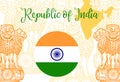 Emblem of India. Lion capital of Ashoka in Indian flag color.