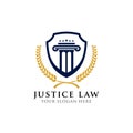 emblem of justice law logo design template. pillar and star shape illustration