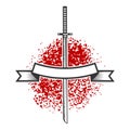 Emblem with katana swords. Design element for logo, label, sign, poster, t shirt
