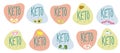 An emblem keto diet. The keto logo is friendly with food. Mushrooms, fish, meat, broccoli, lettering. Vector Royalty Free Stock Photo