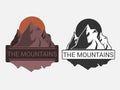 Emblem or logo with a picture of mountains in black and white and color. Vector illustration. Royalty Free Stock Photo