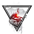 Emblem with mountain bike and helmet. Downhill mountain biking concept art. Mtb, freeride, bicycle, enduro, extreme