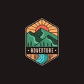 Emblem mountain and river landscape adventure logo icon vector template Royalty Free Stock Photo