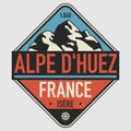 Emblem with the name of Alpe dHuez, France Royalty Free Stock Photo