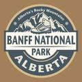 Emblem with the name of Banff National Park, Alberta, Canada