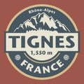 Emblem with the name of Tignes, France Royalty Free Stock Photo