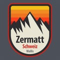 Emblem with the name of Zermatt, Switzerland