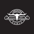 Emblem outline classic longhorn ranch logo design