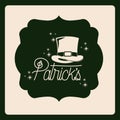 Emblem patricks text with top hat in green color silhouette