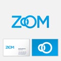 Zoom logo. Letters O like camera lens. Identity, business card.