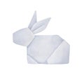 Watercolour of white folded Origami Rabbit.