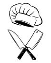 Emblem for the restaurant. Black and white vector illustration for workshop master. Logo for the cook.