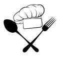 Emblem for the restaurant. Black and white vector illustration for workshop master. Logo for the cook.
