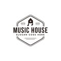 Emblem seal badge Music house logo template vector, house and musical note symbol logo icon Royalty Free Stock Photo