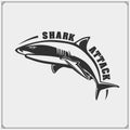 The emblem with shark for a sport team. Print design for t-shirts.