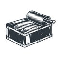 Emblem of sprat tuna fish in tin can for camping Royalty Free Stock Photo