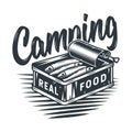 Emblem of sprat tuna fish in tin can for camping Royalty Free Stock Photo