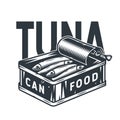 Emblem of sprat tuna fish in tin can for camping Royalty Free Stock Photo