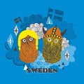 Emblem of Sweden with cute vikings.