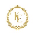 KE Letter gold floral vintage logo template.